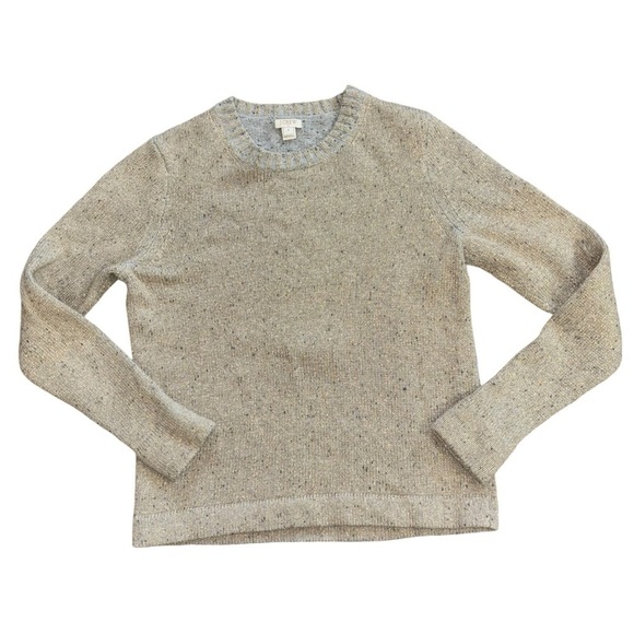 J. Crew Lamb Wool Gold Shimmer Gray Winter Sweater Women’s M Christmas Holiday - Picture 2 of 13